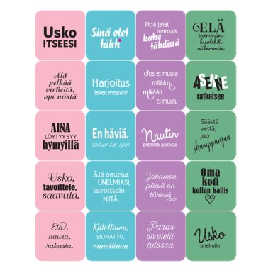 Dekorette tarrat: Usko itseesi, neliö - pastelli