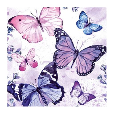 Napkin 33x33cm: Purple butterflies, 5 pcs