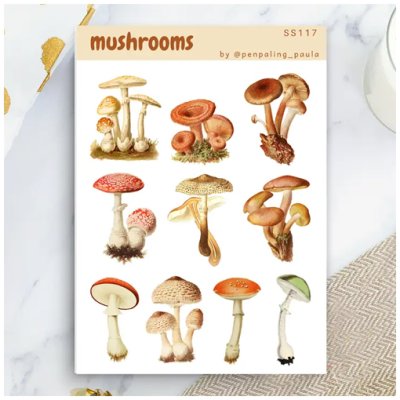 Sticker sheet, Penpaling Paula: Mushrooms
