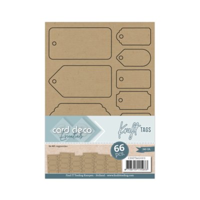 Tagit/pakettikortit, Card Deco : kraft, 66 kpl