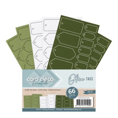 Tagit/pakettikortit, Card Deco : oliivi / lajitelma, 66 kpl