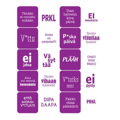 Dekorette tarrat: PRKL, neliö - viol./valk.