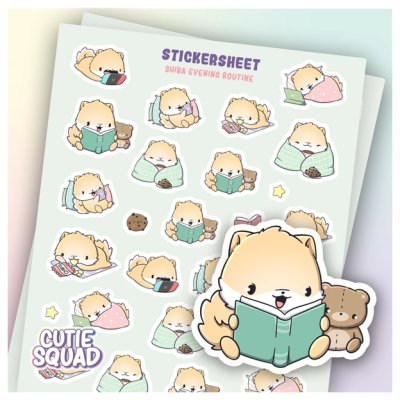 Sticker sheet, Cutie Squad: Shiba evening routine