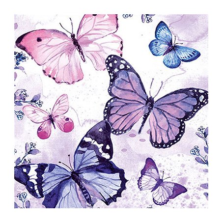 Napkin 33x33cm: Purple butterflies, 5 pcs