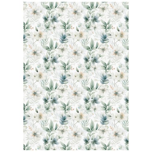 Cardstock A4, 170g, 5pcs: Flowers, green/white