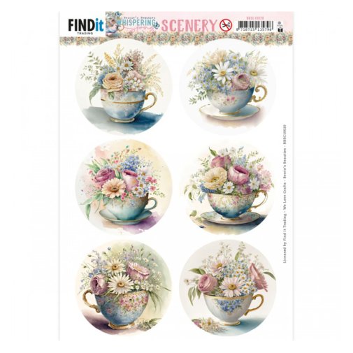 Topper sheet A4: Teacup & Flowers - circle
