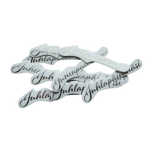 Kartonkitekstit 10 kpl, folioitu: Juhlapäivänäsi, hopea