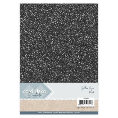 Kimallekartonki A4, 6 kpl, Card Deco: Black - Musta
