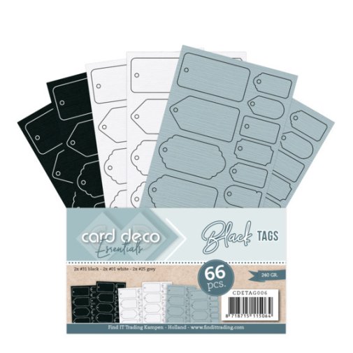 Tagit/pakettikortit, Card Deco : musta / lajitelma, 66 kpl