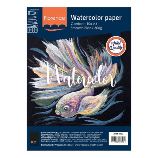 A4 akvarellipaperi 300g, Florence - 10 arkkia, musta