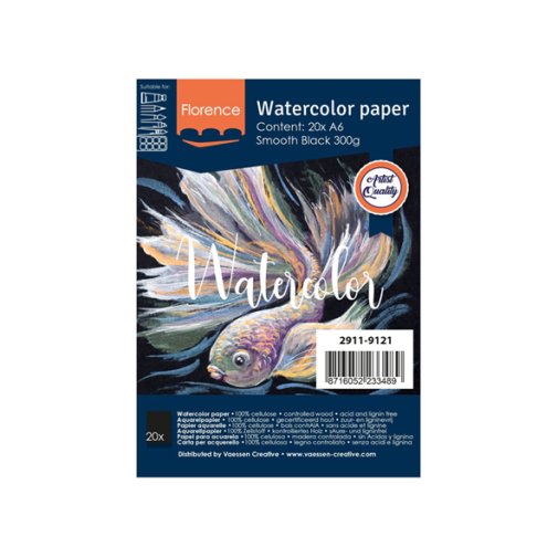 A6 Watercolour pad 300gr, Florence - 20 sheets, black