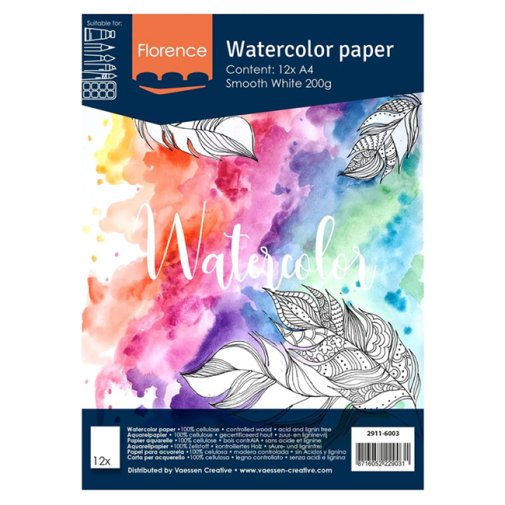 A4 akvarellipaperi 200g, Florence: valkoinen