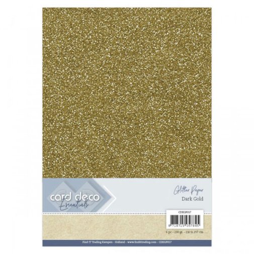 Glitter cardstock A4, 6 pcs, Card Deco: Dark Gold