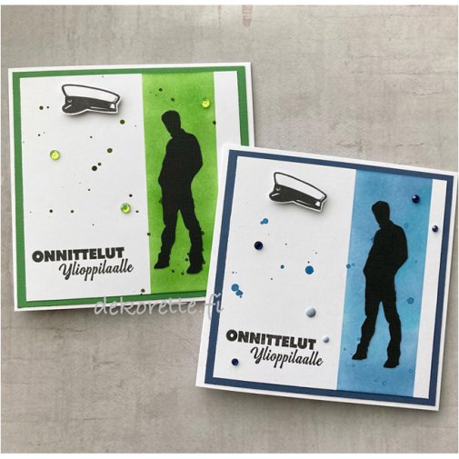 Card with Finnish text: Graduation, green