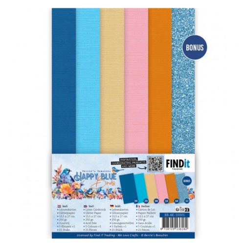 Cardstock pack 13,5 x 27 cm: Happy Blue Birds, 21 pcs