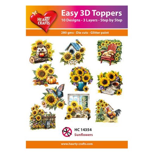 Hearty Crafts 3d kuvat: Sunlowers - auringonkukat, 10 kpl