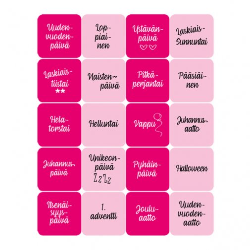 Dekorette tarrat: Juhlapyhät, neliö - pinkki