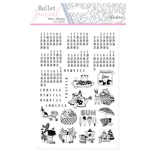 Aladine -leimasinsetti: Bullet Journal Months - kuukaudet