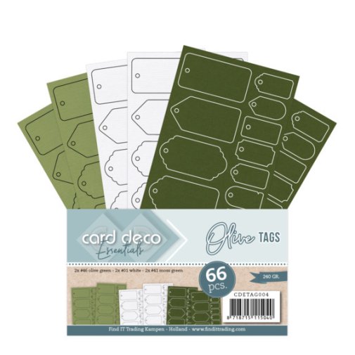 Tagit/pakettikortit, Card Deco : oliivi / lajitelma, 66 kpl