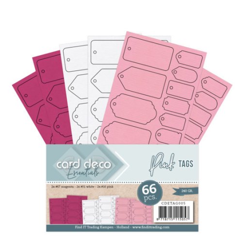 Tagit/pakettikortit, Card Deco : pinkki / lajitelma, 66 kpl