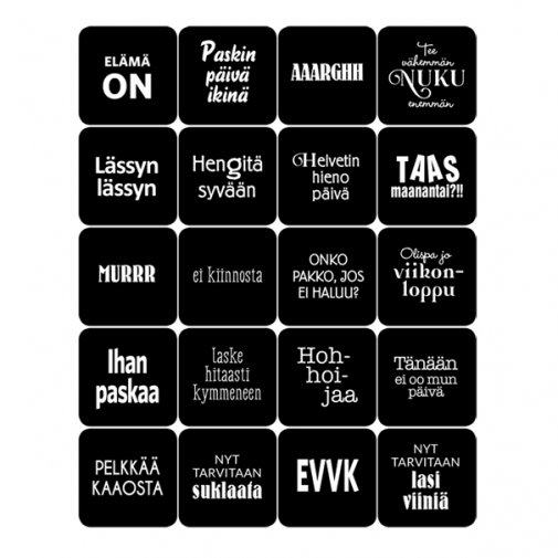 Dekorette tarrat: Elämä on, neliö - musta/valk.