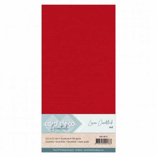 Cardstock pack 13,5 x 27 cm, Card Deco: Christmas red, 10 pcs