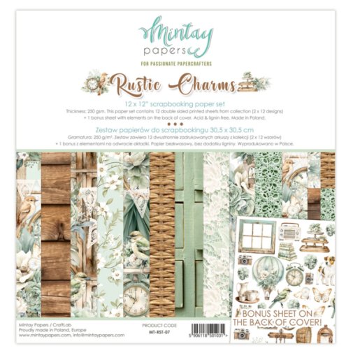 12x12\" paperipakkaus, Mintay: Rustic Charms