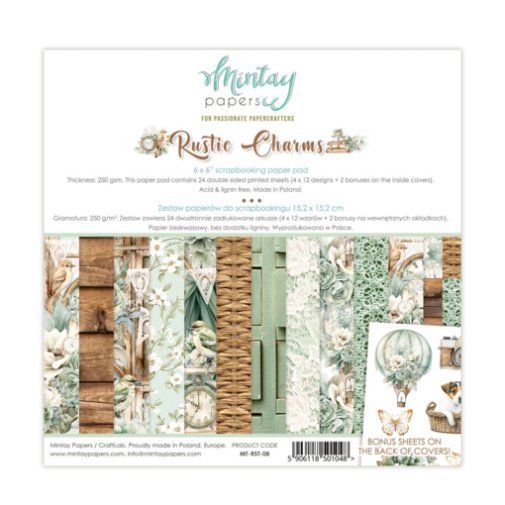 6x6\" paperipakkaus, Mintay: Rustic Charms
