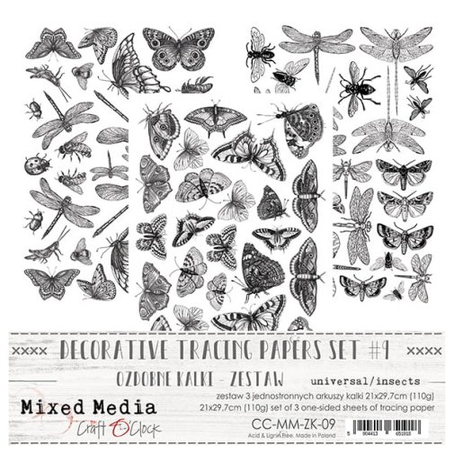 Kuultopaperiarkit A4, Craft O\'Clock: Perhoset, yms. 3 kpl (vellum)