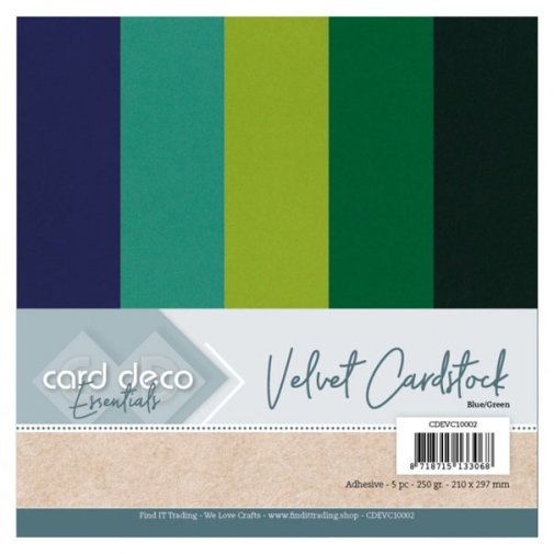 Velvet cardstock A4, 5 sheets: Blue/Green