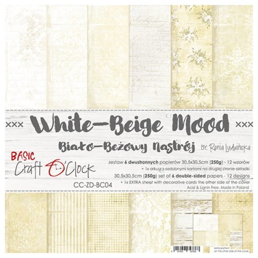 12x12\" paperipakkaus, Craft O\'Clock: White-Beige Mood
